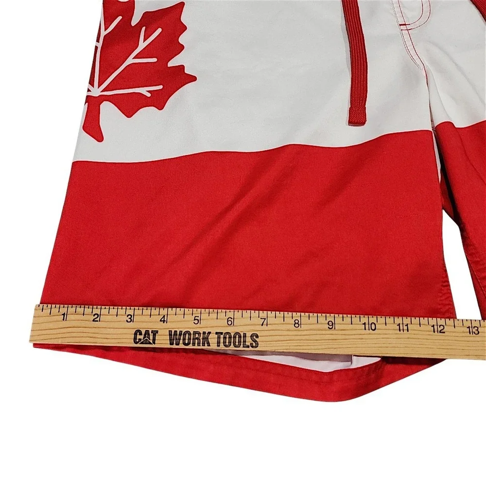 Molson Canadian Board Shorts L Mens Red White Maple Leaf Promo Swim Trunks Beach